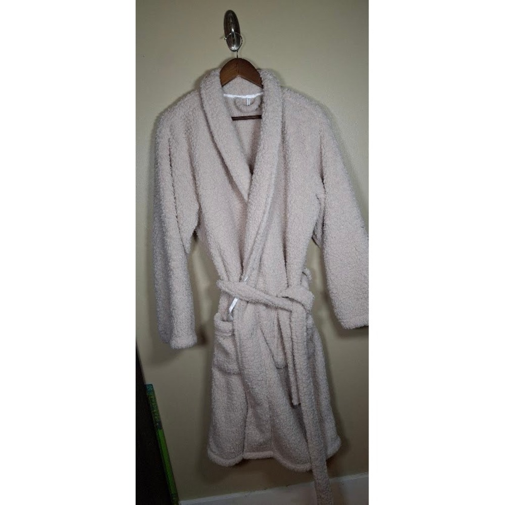 Pottery Barn Teddy Bear Fleece Robe Cream Beige Shawl Collar Large 19x45in